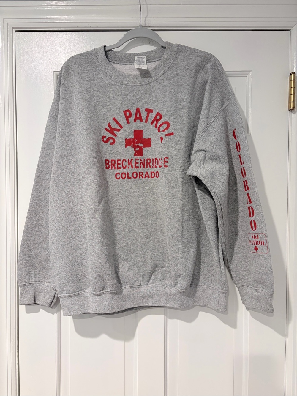 Gildan Gray Crewneck Sweatshirt with Red Ski Patrol Graphics